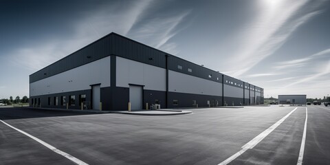 Obraz premium AI Generated. AI Generative. Realistic render of logistic business transport warehouse dock station. Factory and transport house. Graphic Art