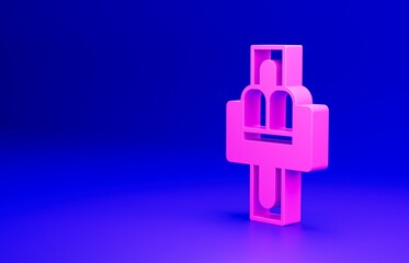 Pink Attraction carousel icon isolated on blue background. Amusement park. Childrens entertainment playground, recreation park. Minimalism concept. 3D render illustration