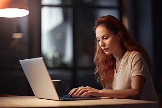 young woman working on a laptop