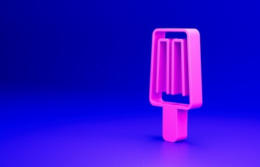 Pink Ice cream icon isolated on blue background. Sweet symbol. Minimalism concept. 3D render illustration