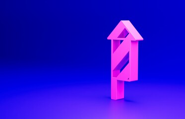 Pink Firework rocket icon isolated on blue background. Concept of fun party. Explosive pyrotechnic symbol. Minimalism concept. 3D render illustration