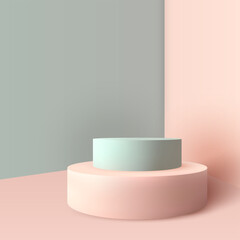 Realistic round cylindrical podium. The minimum scene to display the product layout. Stage showcase.