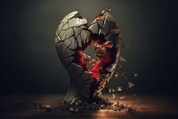 Fototapeta na wymiar A powerful and emotional image of a broken heart, symbolizing pain, loss, and heartbreak. Ai generated.