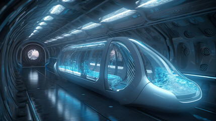 a futuristic train in a light tunel, generative ai