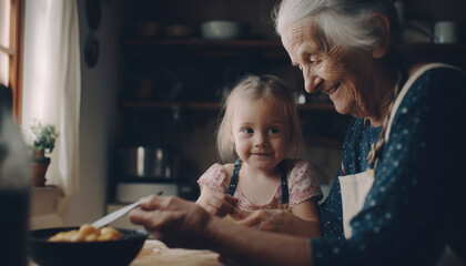 Grandma spending time with her granddaughter. Family concept. Generative AI illustrations
