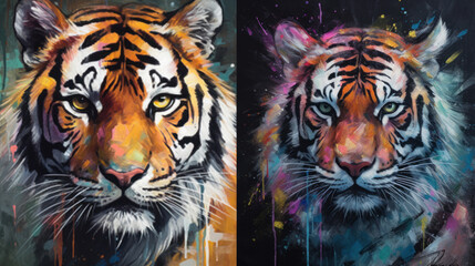 tiger on black, a painting of a tiger art, generative ai