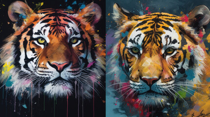 tiger on black, a painting of a tiger art, generative ai