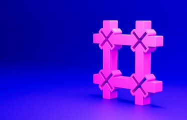 Pink Prison window icon isolated on blue background. Minimalism concept. 3D render illustration