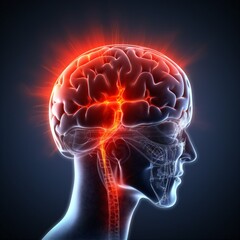 medical x-ray medicine headache anatomy brain blue pain head red. Generative AI. Generative AI
