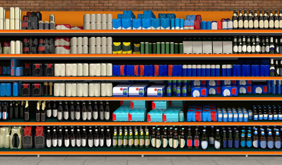 Beer bottles and cans on shelf in supermarket brandless Mockup and template illustration is suitable for presenting new beer bottles and labels designs among many others. 