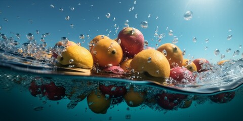 fruit delicious healthy background strawberry food fresh vitamin drop water green. Generative AI. Generative AI