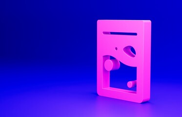 Pink Plastic bag of drug icon isolated on blue background. Health danger. Minimalism concept. 3D render illustration