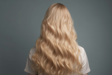 Fototapeta premium Curly blond hair closeup, no face. Back view of beautiful blond woman with long wavy hair