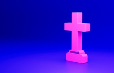 Obraz premium Pink Man graves funeral sorrow icon isolated on blue background. The emotion of grief, sadness, sorrow, death. Minimalism concept. 3D render illustration