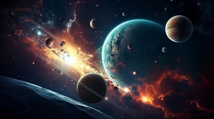 Fototapeta na wymiar Universe scene with planets, stars and galaxies in outer space showing the beauty of space exploration. Elements furnished by NASA-enhance