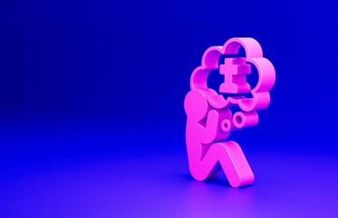 Pink Man graves funeral sorrow icon isolated on blue background. The emotion of grief, sadness, sorrow, death. Minimalism concept. 3D render illustration