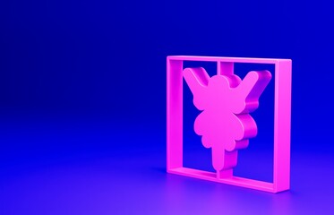 Pink Rorschach test icon isolated on blue background. Psycho diagnostic inkblot test Rorschach. Minimalism concept. 3D render illustration