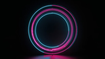 Abstract neon background with fluorescent ring, generative ai