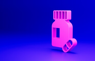 Pink Sedative pills icon isolated on blue background. Minimalism concept. 3D render illustration