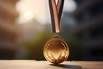 gold medal on blurred background