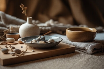 A peaceful and serene image representing the concept of mindfulness and slow living, promoting relaxation, balance, and self-awareness. Ai generated.