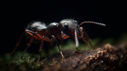 ants on the ground, close up of macro ant, generative ai