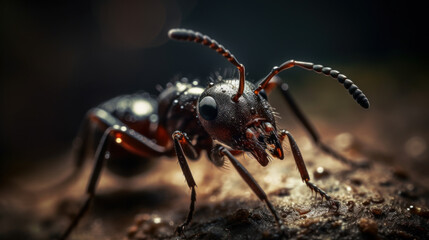 ants on the ground, close up of macro ant, generative ai