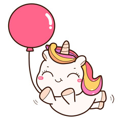 cute unicorn cartoon with balloon