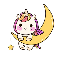 cute unicorn and the moon cartoon