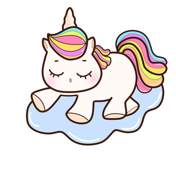 cute unicorn cartoon on cloud