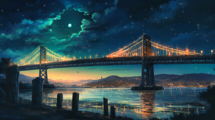 Moonlit Bridge Illuminating the Night's Embrace