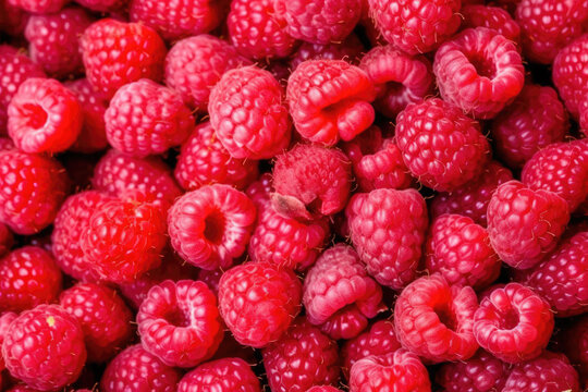 Fresh raspberries background closeup, raspberry texture, fruit summer backdrop for your design. The concept of a healthy diet, using raspberry ketones, superfood for a healthy diet