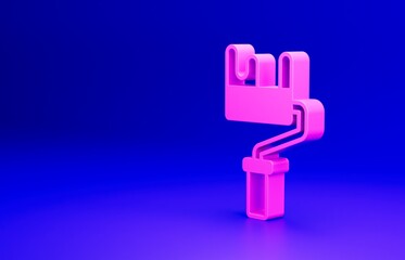 Pink Paint roller brush icon isolated on blue background. Minimalism concept. 3D render illustration