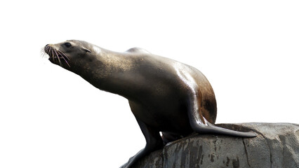 PNG illustration with a transparent background of a sea lion striking a pose on a rock	
