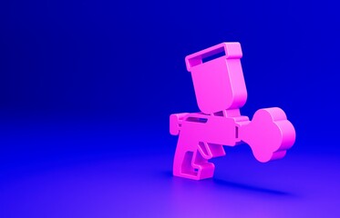 Pink Paint spray gun icon isolated on blue background. Minimalism concept. 3D render illustration