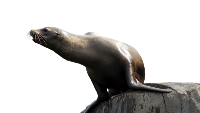 PNG illustration with a transparent background of a sea lion striking a pose on a rock	
