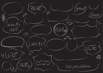 様々な形の吹き出しセット05（手書き鉛筆線画風）