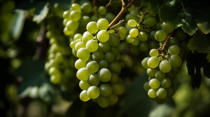 Cluster of green grapes hanging on a huge tree, generative ai