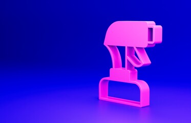 Pink Paint spray gun icon isolated on blue background. Minimalism concept. 3D render illustration