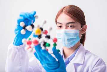chemist,scientist holding molecular model , science research and development concept