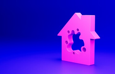 Pink Painting the house icon isolated on blue background. Minimalism concept. 3D render illustration