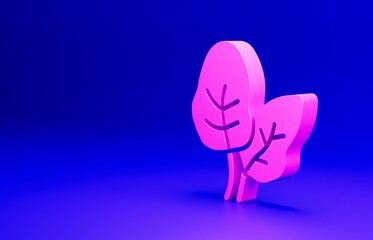 Obraz premium Pink Tropical leaves of palm tree icon isolated on blue background. Minimalism concept. 3D render illustration