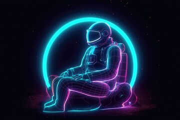 Planet with astronaut neon tone. Generative AI