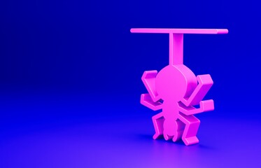 Pink Spider icon isolated on blue background. Happy Halloween party. Minimalism concept. 3D render illustration