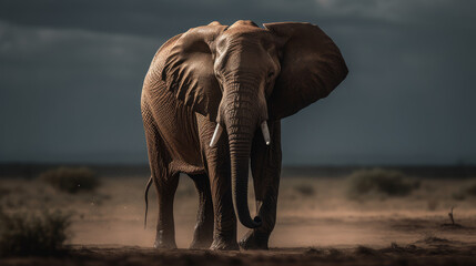 Fototapeta na wymiar Dramatic photo of an african elephant, generative ai