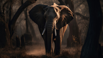 Dramatic photo of an african elephant, generative ai