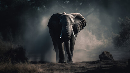 Dramatic photo of an african elephant, generative ai