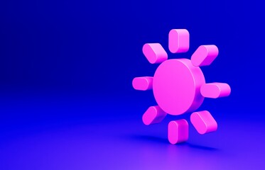 Pink Sun icon isolated on blue background. Minimalism concept. 3D render illustration