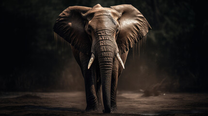Fototapeta premium Dramatic photo of an african elephant, generative ai