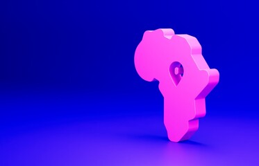 Pink Map of Africa icon isolated on blue background. Minimalism concept. 3D render illustration